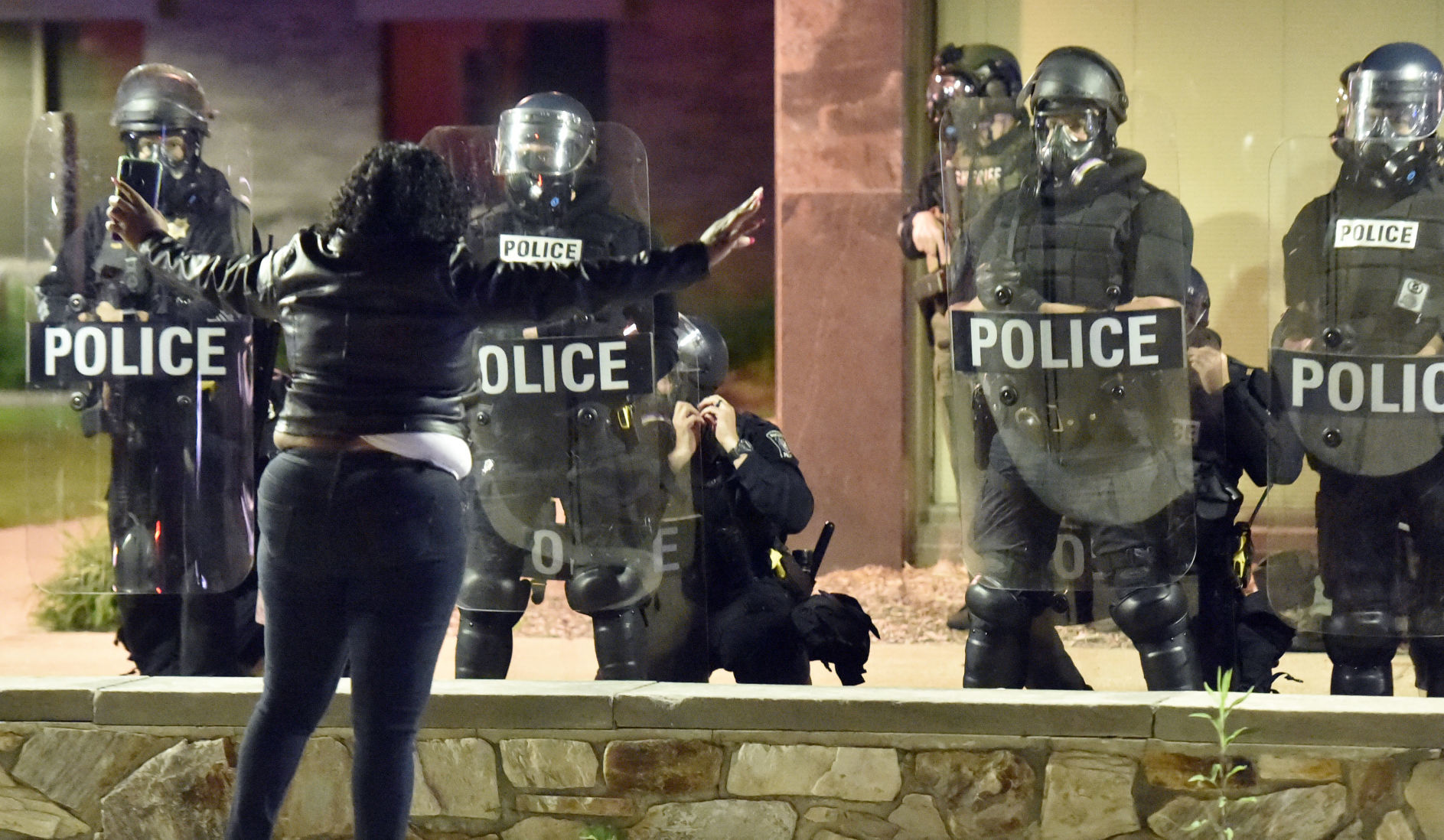 Outside the police station